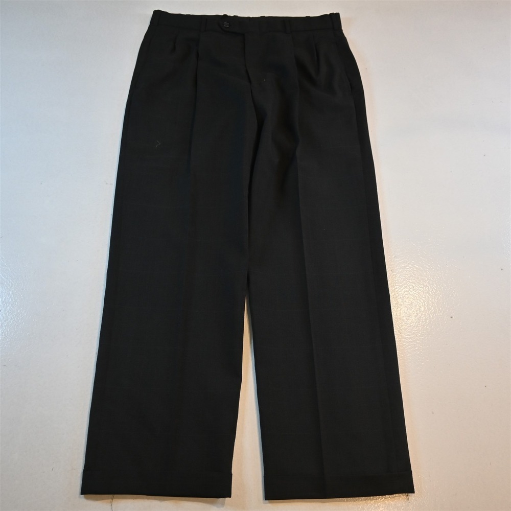 Vtg Mens 33x30 Dark Green Glenn Plaid Wool Pleated Cuffed High Waist Dress Pants
